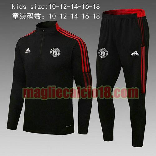 giacca sportiva con mezza zip manchester united 2022-2023 bambino nero