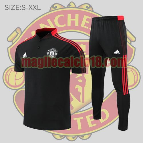 maglia polo calcio manchester united 2022-2023 strisce nere e rosse